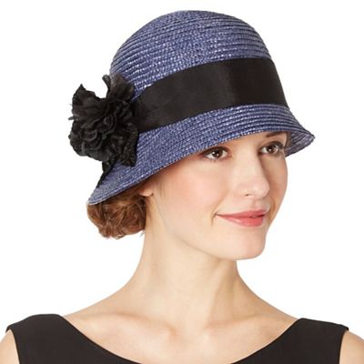 Designer dark blue corsage hat